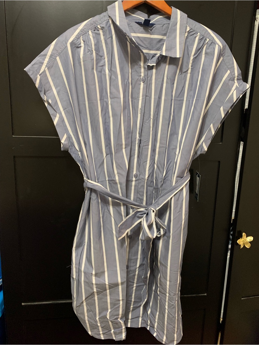 Chaps Blue & White Stripe Midi Shirt Dress coastal preppy